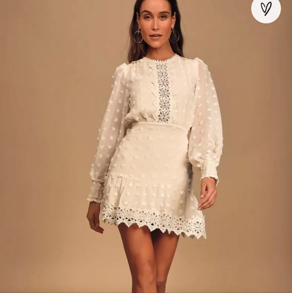 Lulu's Lust or Love Cream Embroidered Lace Dress
